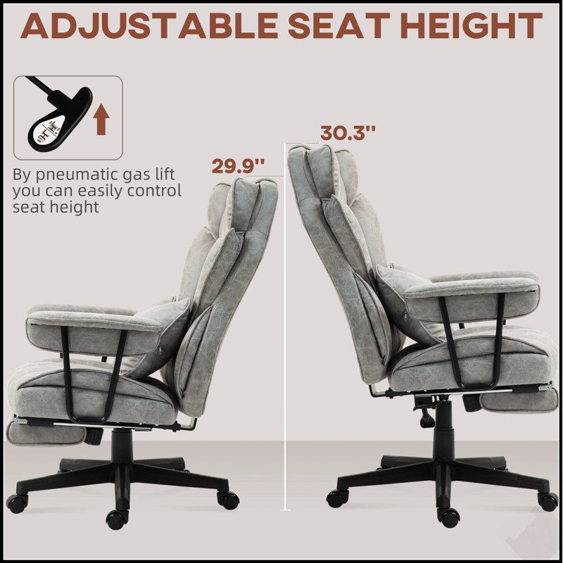 Fauteuil de bureau de massage avec 6 points de vibration, fauteuil chauffant grand et haut avec repose-pieds et support lombaire