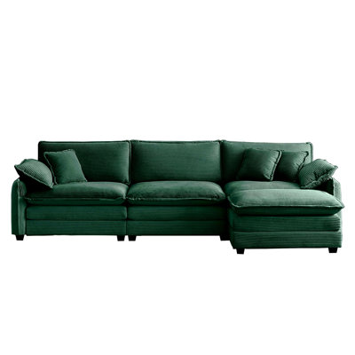 Oversize 3-Seater Sofa With One Footrest, L-Shaped Sectional Sofa With Ottoman For Living Rooms, Corduroy Sofa