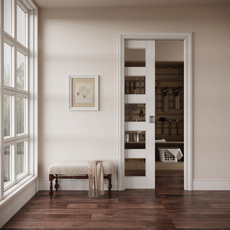 Porte de garde-manger en bois massif avec serrure d'intimité, 36 po x 80 po, Blanc / argenté