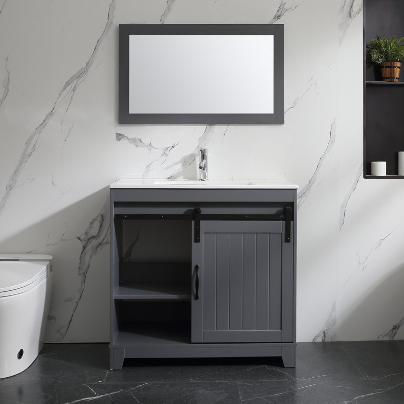 Ensemble de meuble-lavabo simple 36 po avec miroir Litsi, Gris