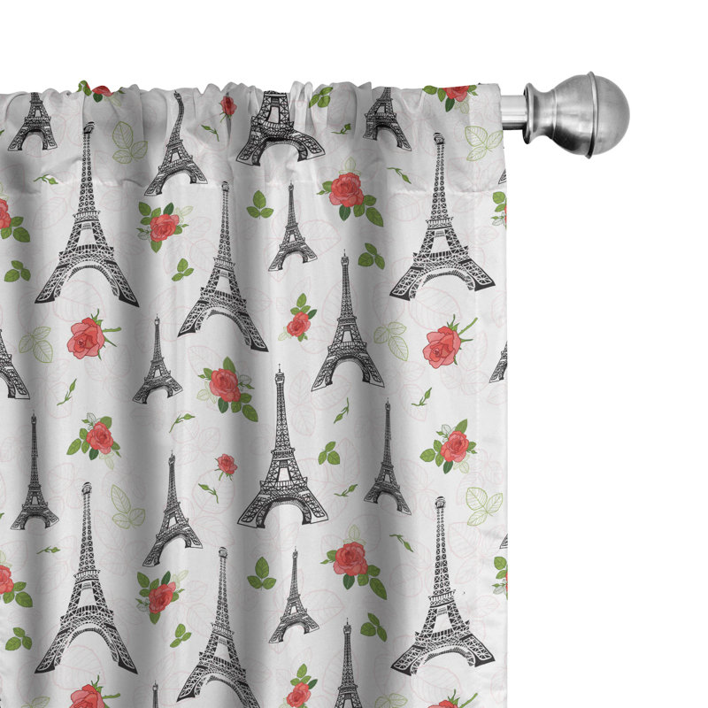Eiffel Tower Repeating Cottages Semi-Sheer Rod Pocket Sliding Panels, 28" x 95"