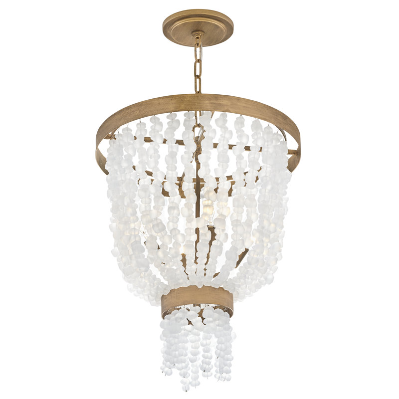 Dune Four-Light Hand-Strung Sea Glass Pendant Fixture, Burnished Gold