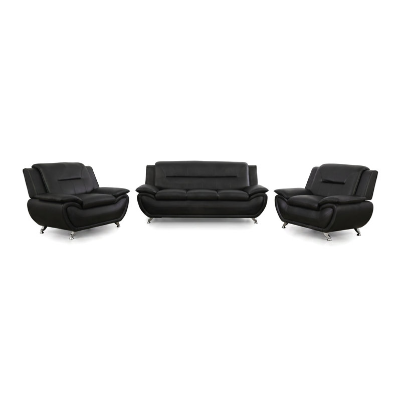 Ensemble de 3 canapés modernes en similicuir noir