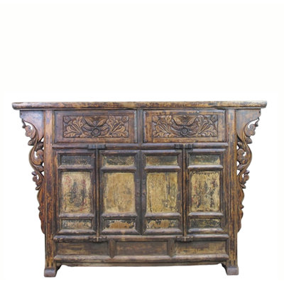 Carved Elm Dual-Drawer Cabinet