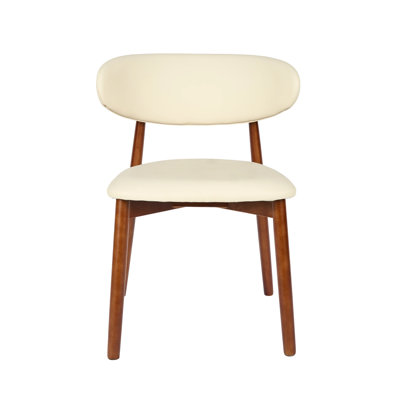 Ikerne Upholstered Side Chair (Set Of 2) White Leather Armless Dining Chairs With Solid Wood Backrest
