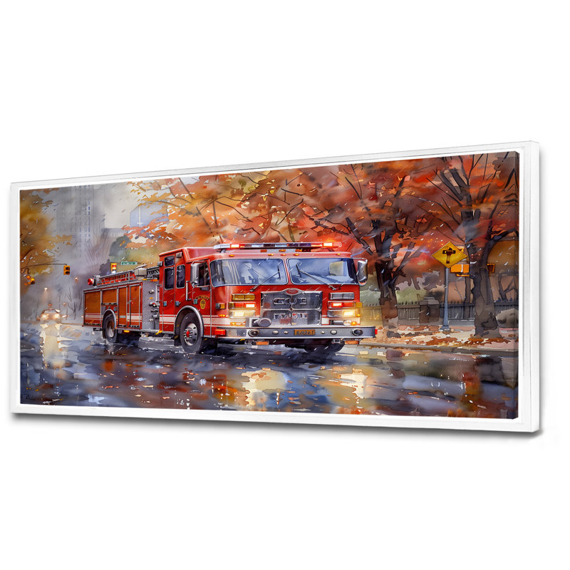 Kynslee - Décoration murale pompier, Toile encadrée flottée blanche, H 28 po x l 60 po x P 1,5 po
