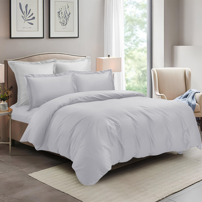 4 Piece Complete Bedding Set Duvet Cover Set With Fitted Bed Sheet & Pillowcases, White