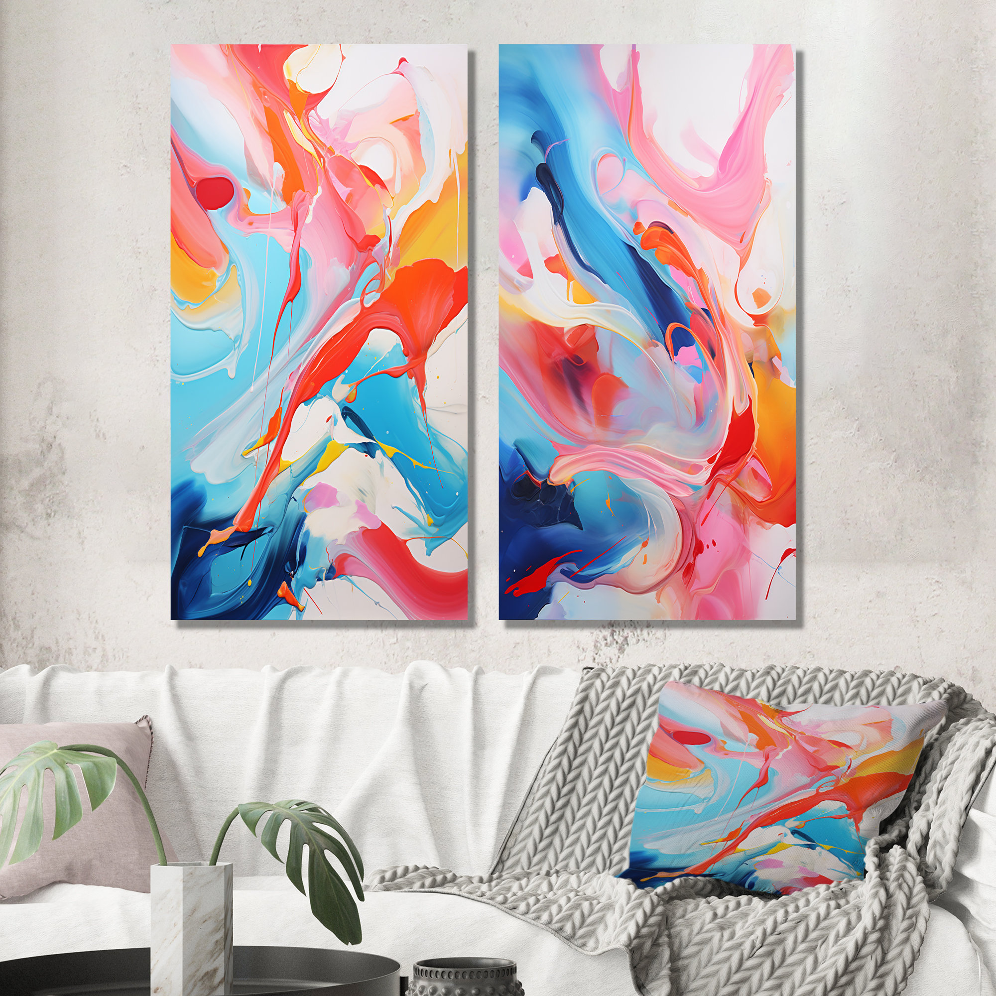 Ivy Bronx Blue An Pink Paint Storm I - Abstract Liquid Ink Wall Decor ...