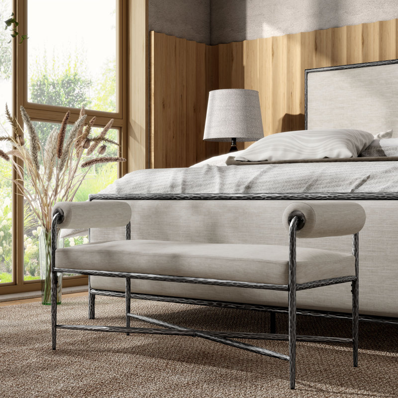 Lalia Modern Hammered Metal 48" Accent Bench, Matte Gray