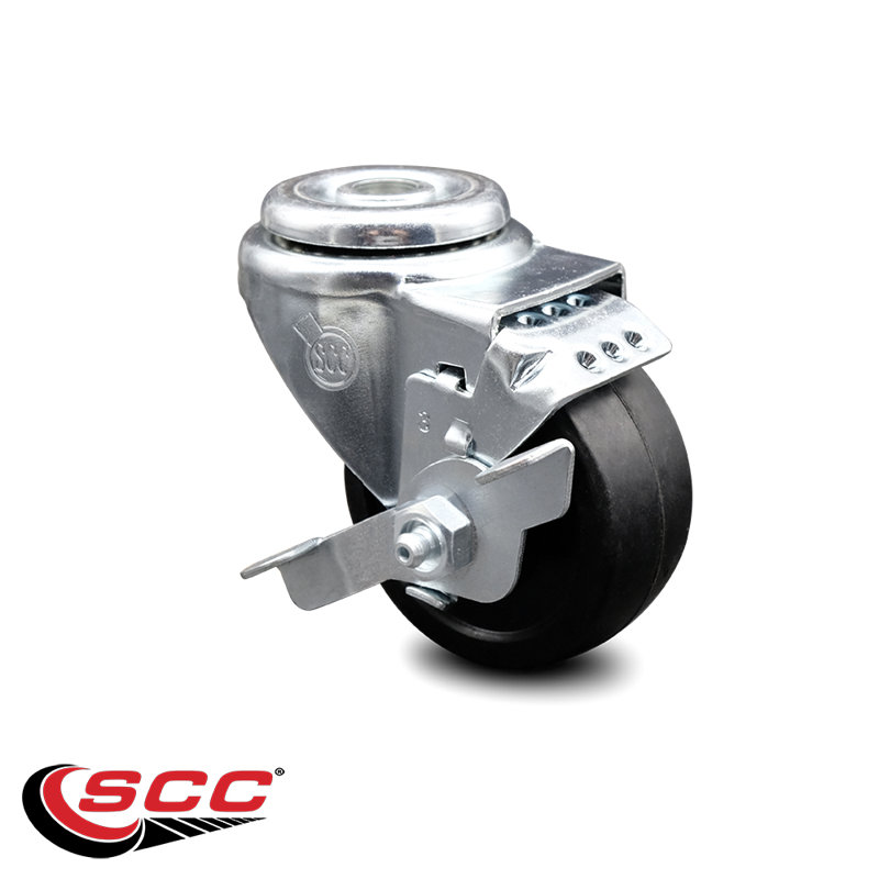 3.5 Inch Soft Rubber Wheel Swivel Bolt Hole Caster with Brake Service Caster