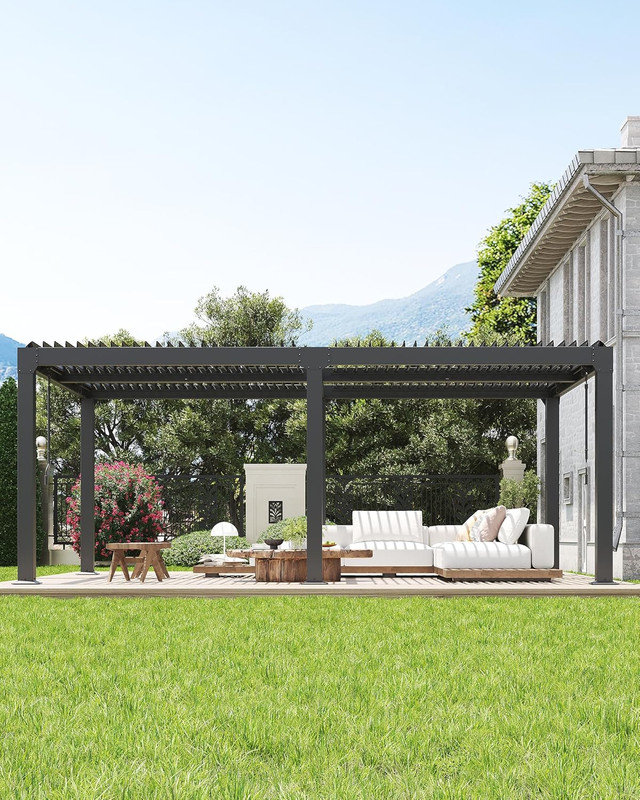Louvered Pergola with Adjustable Roof, Reinforced Aluminum Frame & Drainage System for Patio