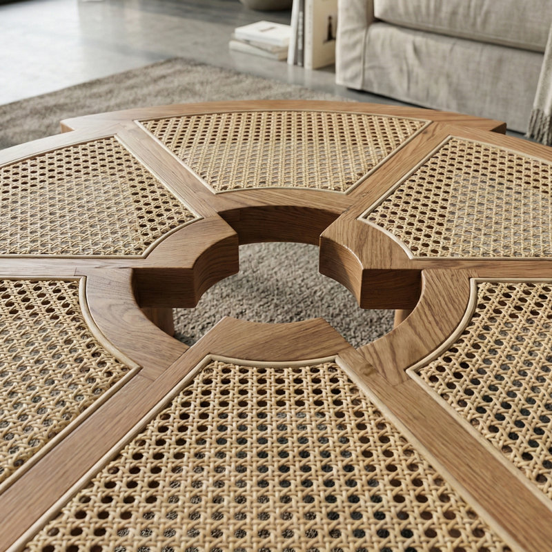 Table basse en bois massif tissé de ton naturel 40 po