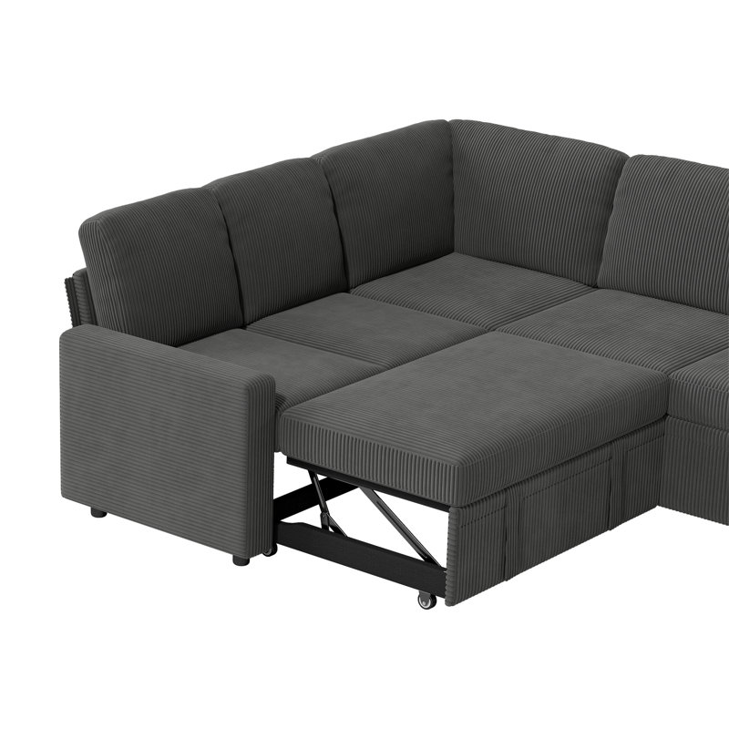 Brynli 80" Pull Out Convertible Sleeper Sectional Sofa With Storage Chaise, Gray Polyester