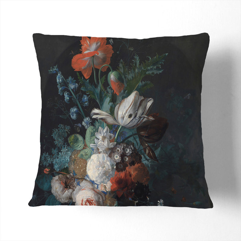 Still Life With Flowers Vol.4 Square Throw Cushion, Black, 55cm H x 55cm W x 20cm D