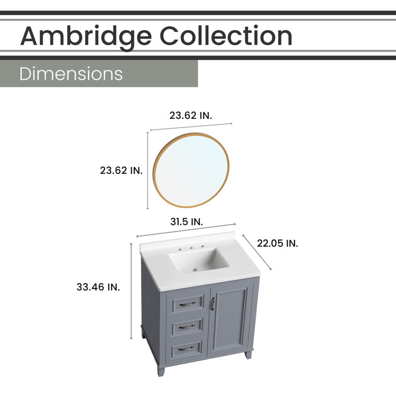 31" Black and Maple Engineered Stone Vanity Cabinet with Mirror