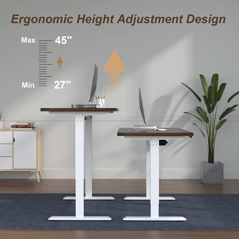 Midtown Value Height Adjustable Standing Desk, Single Motor, 60x30, Walnut Block Top with White Frame, Walnut Block/White