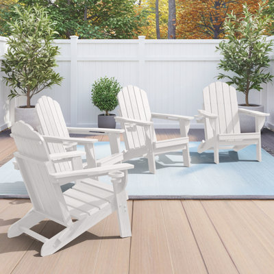 Chaise pliante en PEHD Adirondack à texture de bois avec porte-gobelet (ensemble de 4)