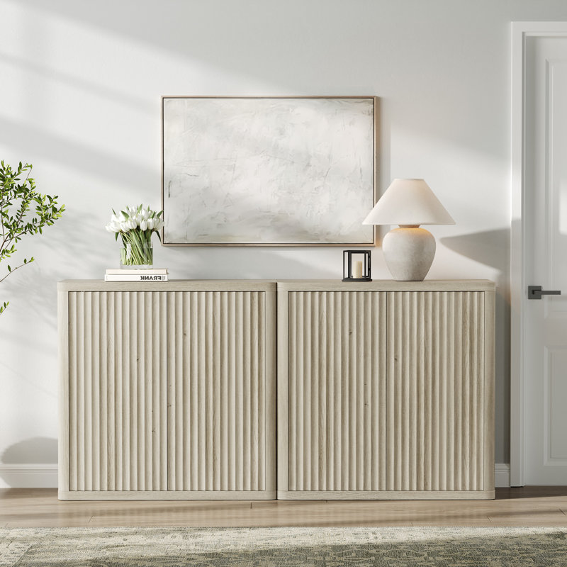 Buffet 2 portes avec tablettes réglables l 34,6 po Cesiro, Gris / gris / chêne blanc, 1 pièce