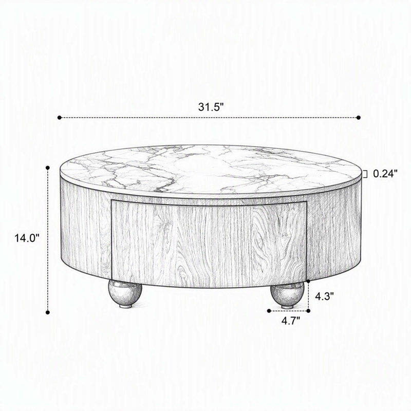 Table basse Rustic-Chic, plateau de table en pierre frittée et deux tiroirs de rangement intégrés, table basse de style moderne pour la décoration du salon