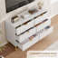 Commode blanche à 6 tiroirs - Commode de rangement large avec pieds en métal, organisateur pour chambre à coucher et salon