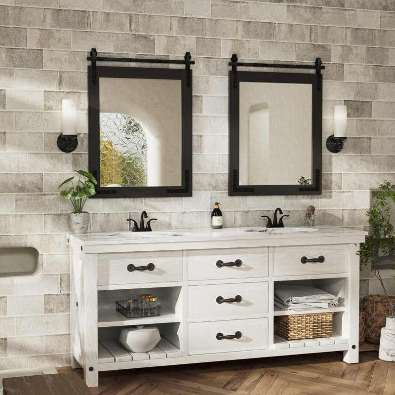 Solid Wood Rectangle Wall Mirror, 76.2cm x 55.9cm, Black