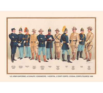 Uniformes (4 cavalry, 2 ingénieurs, 1 hôpital, 2 employés, 2 corps de signal), 1899 par arthur wagner, impression