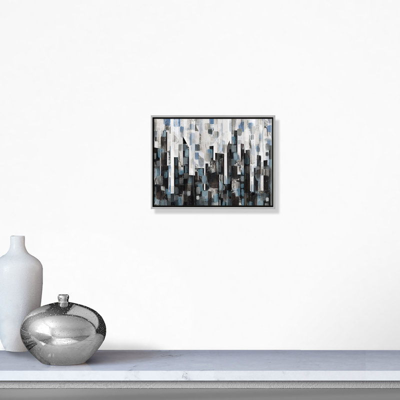 «Patchwork City - Floater Frame», reproduction d'art sur toile, Cadre argenté, H 18 po x l 24 po x P 2 po