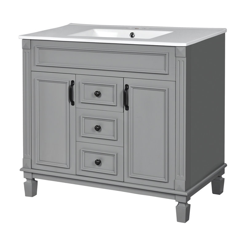 Meuble-lavabo de salle de bain avec lavabo supérieur et 2 portes à fermeture douce, Grey