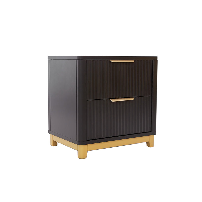 Devingo 50cm W Solid + Manufactured Wood Bedside Table, Black