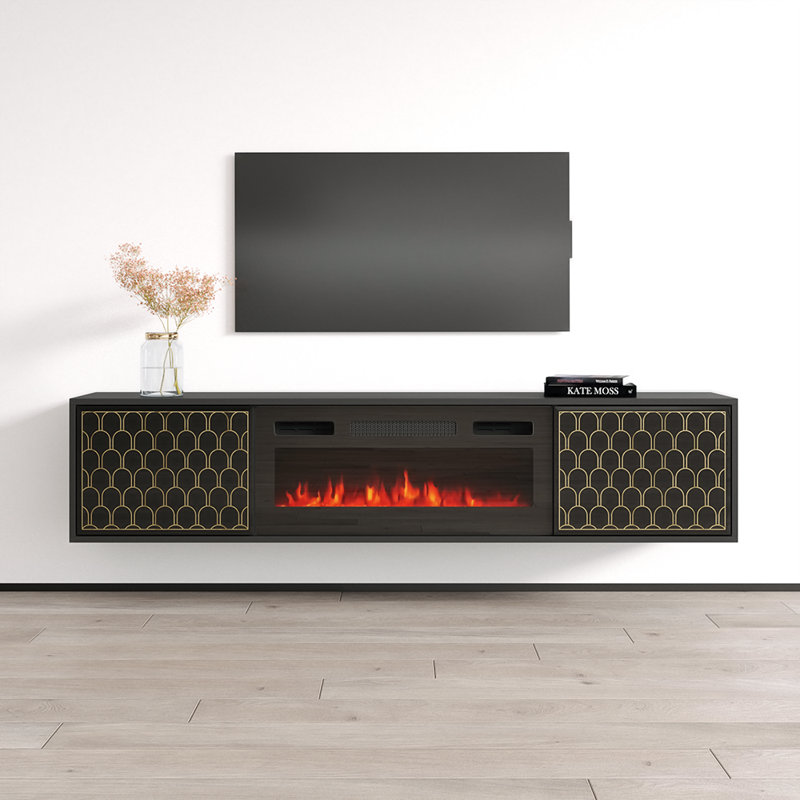 Meuble télé avec foyer 70,9 po Karp, Noir