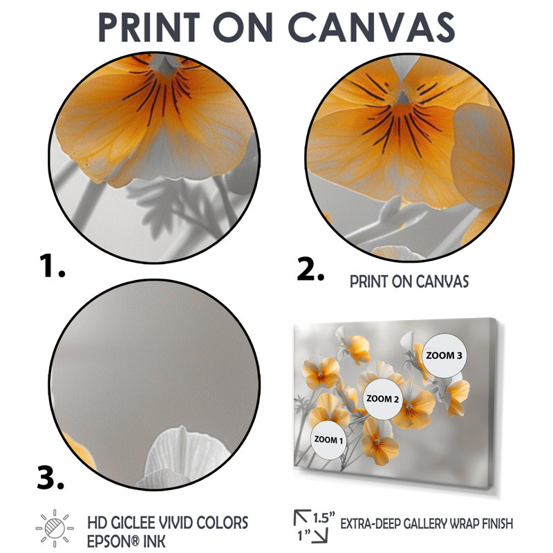 Monochromes parfumés - Pensées murales, Cadre blanc, H 24 po x l 32 po