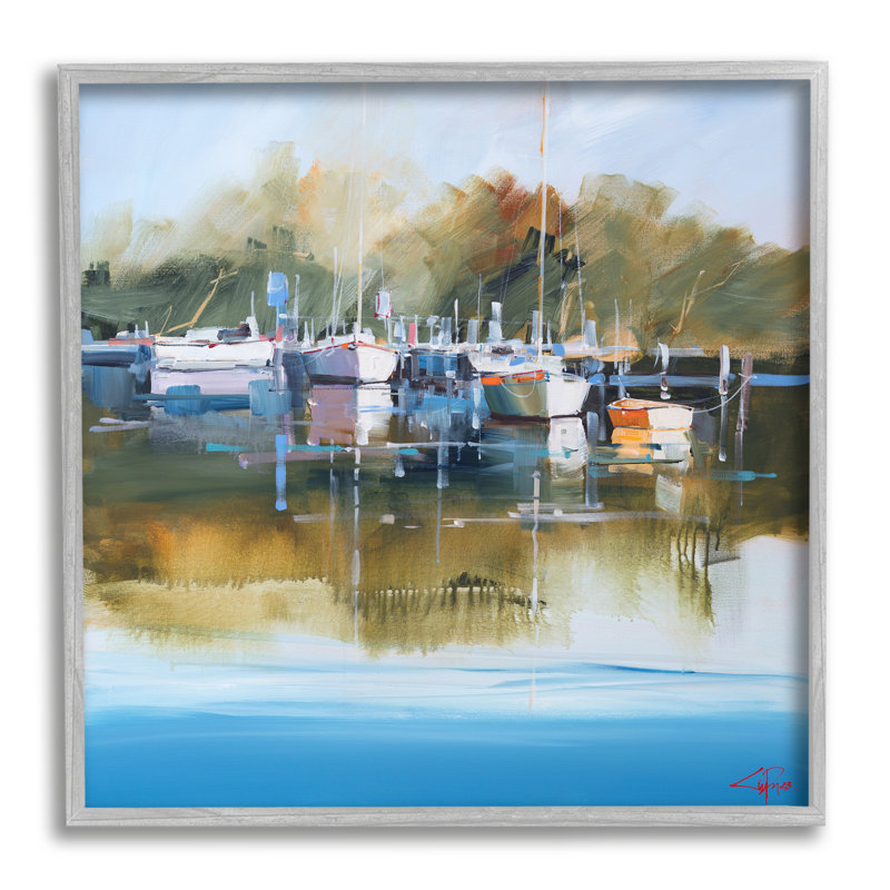 Ba-063 - Peinture encadrée d'une marina, H 12 po x l 12 po x P 1,5 po, Estampe numérique Farmhouse
