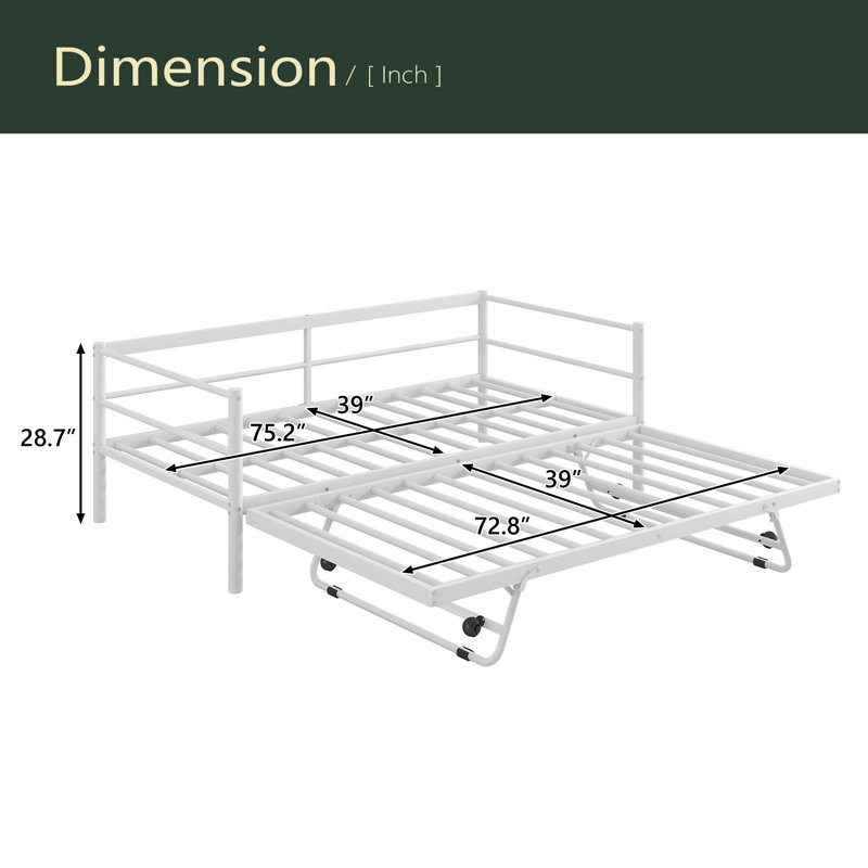 Twin Size Metal Daybed With LED And Adjustable Trundle, Pop Up Trundle