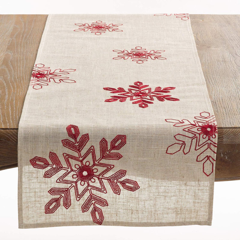 Christmas Table Runner with Embroidered Snowflakes - Elegant Holiday Table Decor for Seasonal Dining and Home Styling, Red