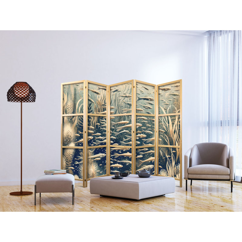 171cm H Solid Wood Folding Room Divider, 171cm H x 225cm W x 1.2cm D, 5