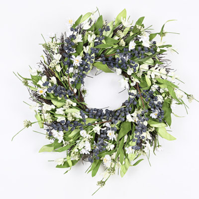 20" Artificial Farmhouse Blossoms Cluster Greenery Foliage Berry Wildflower Front Door Wreath