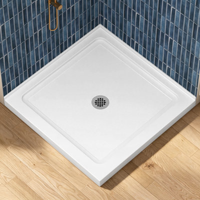36" x 36" Diamond Shape Acrylic Corner Shower Base with Center Drain 2 Sided Tile Flange Low Threshold White