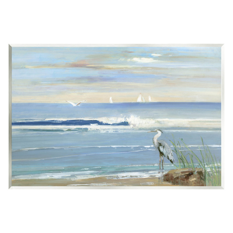 «Heron Splashing Beach Waves», art mural par Sally Swatland, H 10 po x l 15 po x P 0,5 po