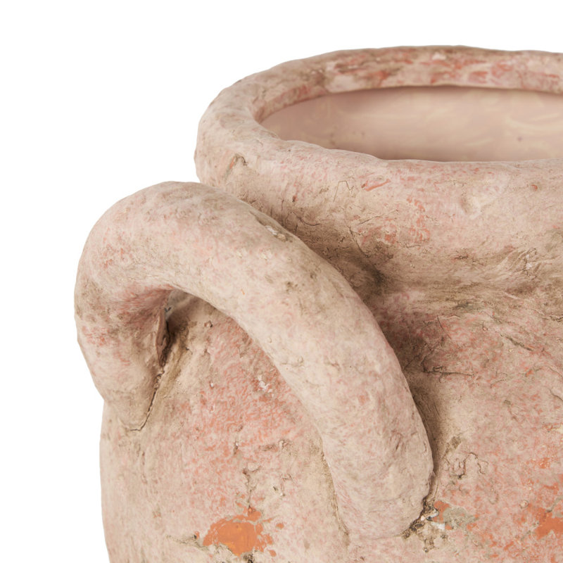 Tifni Cole And Grey Ceramic Antique Style Distressed Decorative Vase With Handles, 10.5" H x 10.5" W x 9" D, Pink