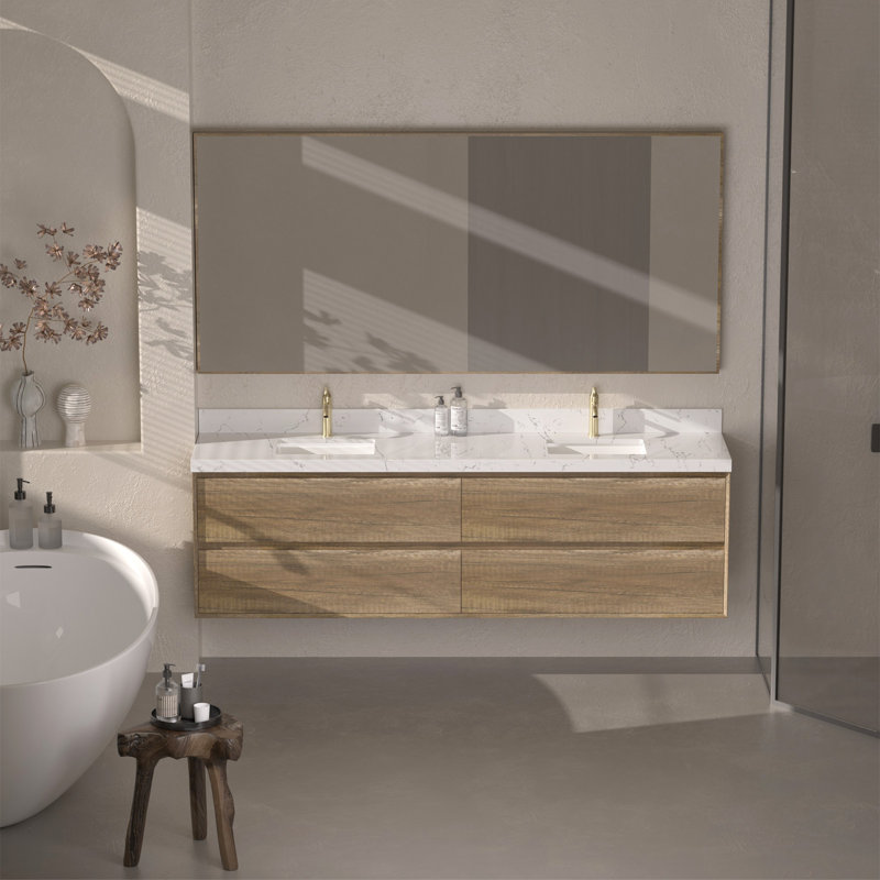 Meuble-lavabo flottant 84 po avec comptoir en pierre de 84 po, 84" W