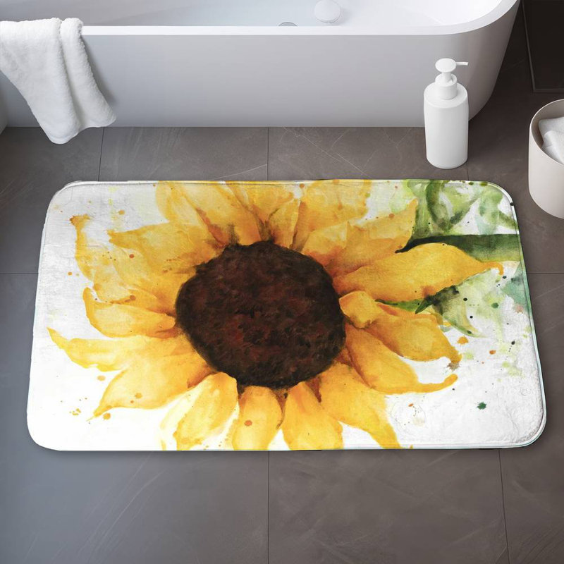 Sunflower Bath Mat with Non-Slip Backing - Quick Dry Memory Foam Bathroom Rug - Absorbent - Modern Plush Spa-Style - Machine Washable
