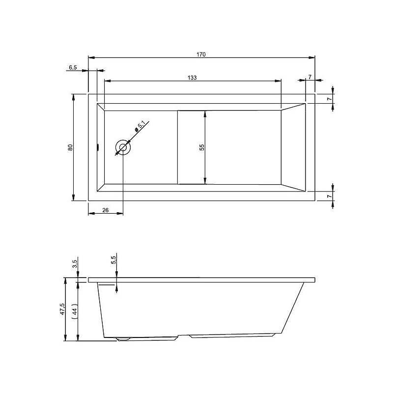 1800mm x 900mm Soaking Acrylic Bathtub