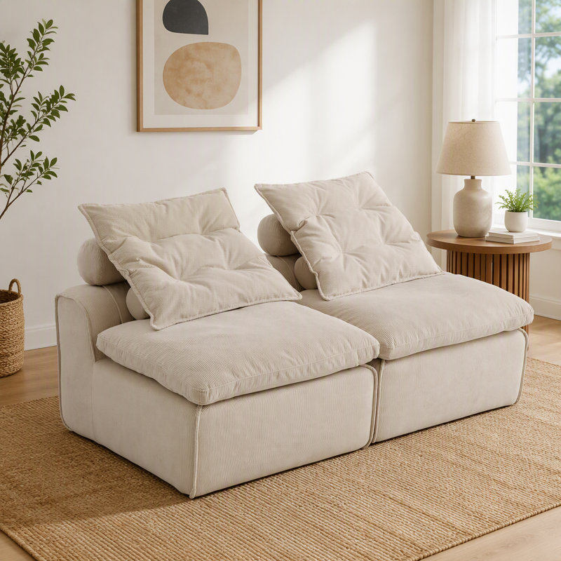 Canapé polyvalent polyvalent en velours côtelé doux, idéal pour la détente et la personnalisation., 66" W, Beige Corduroy
