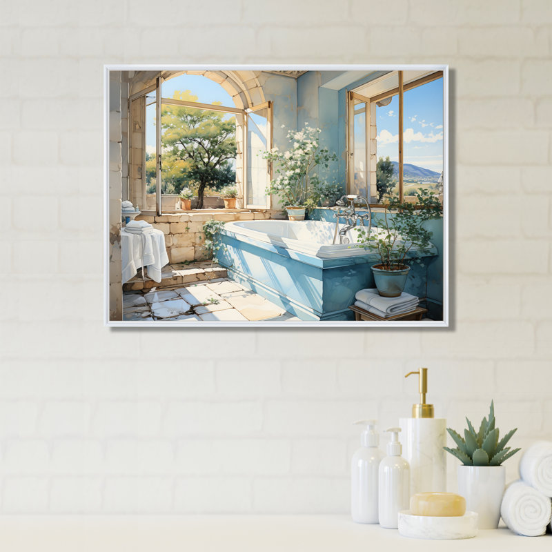 «Bathroom Fresh And - Bathroom», art mural sur toile, Cadre flottant blanc, H 12 po x l 20 po