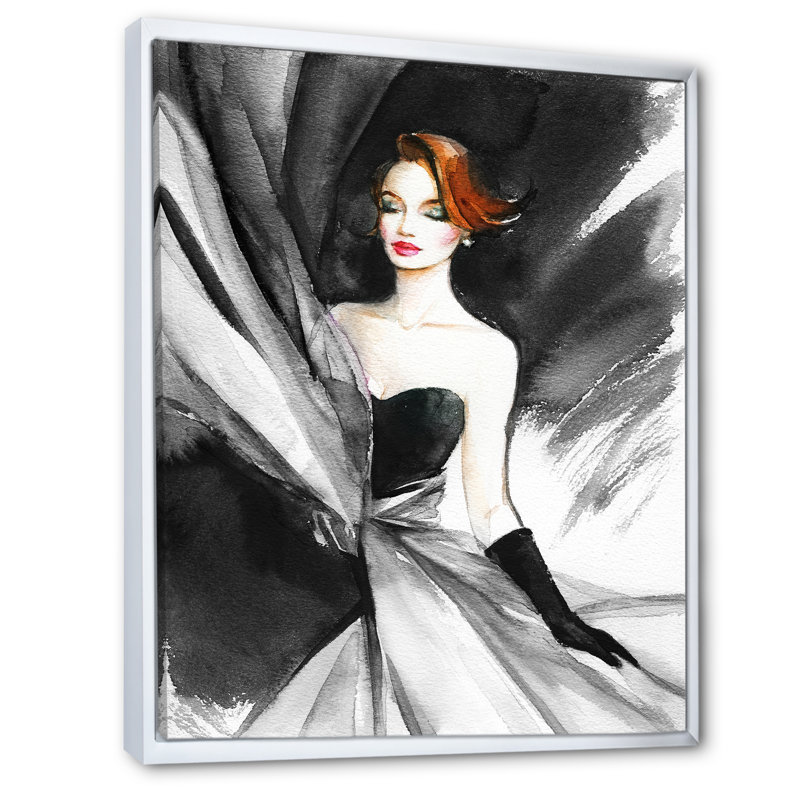 «Black and White Glam Woman», art mural sur toile Glam, H 20 po x l 12 po x P 1,5 po, Toile blanche avec cadre photo