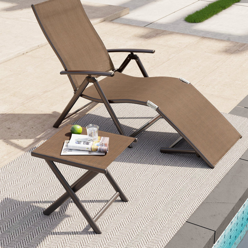 Rectangular Aluminum Folding Outdoor Side Table, Brown