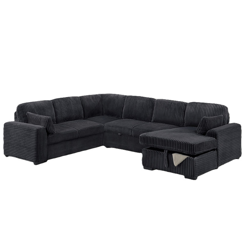 Canapé-lit avec lit escamotable Ensemble de canapé modulaire convertible 4 pièces RAF avec rangement en velours côtelé noir