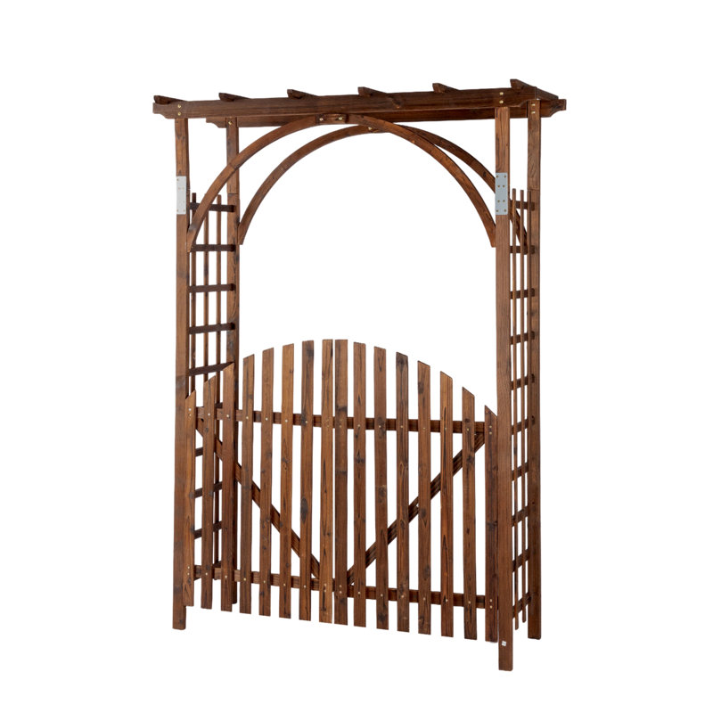 7FT Wood Garden Arbour With Door, Tan