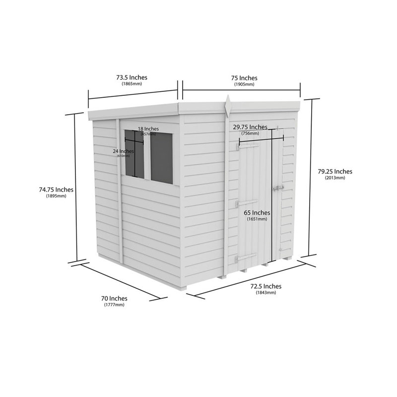 6ft x 6ft Pent Shed - Single Door with Windows