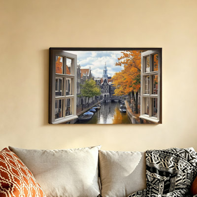 Amsterdam Canal View Through Window Autumn Poster